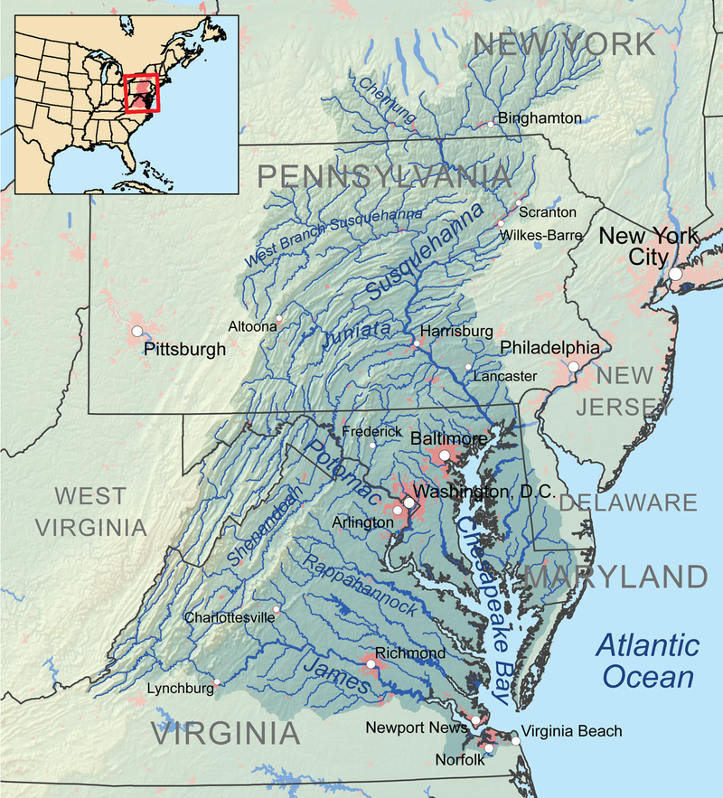 Map showing the Chesapeake Bay drainage basin. Wikimedia Commons